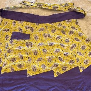 Vintage Handmade Yellow and Purple Patterned Apron